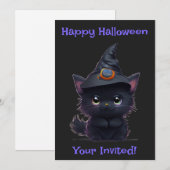 かわいいハロウィンの黒猫 招待状 (正面/裏面)