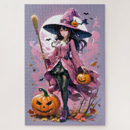 かわいいハロウィンウィッチとジャック・オランタン ジグソーパズル