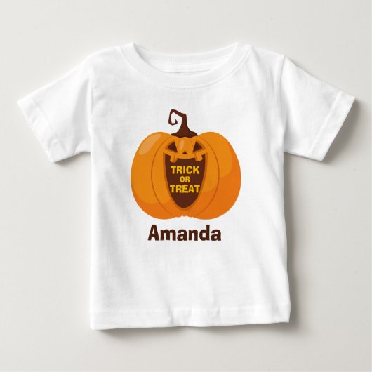 かわいいハロウィンオレンジおもしろいのカボチャのトリックまたは治療 ベビーTシャツ (正面)