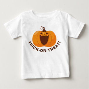 かわいいハロウィンオレンジカボチャのトリックまたはおもしろい治療 ベビーTシャツ