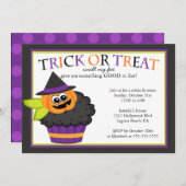 かわいいハロウィンカップケーキ子供パーティー衣装 招待状 (正面/裏面)