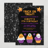 かわいいハロウィンカップケーキ誕生日 招待状 (正面/裏面)