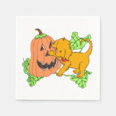 かわいいハロウィンカボチャと子犬 スタンダードカクテルナプキン (正面)