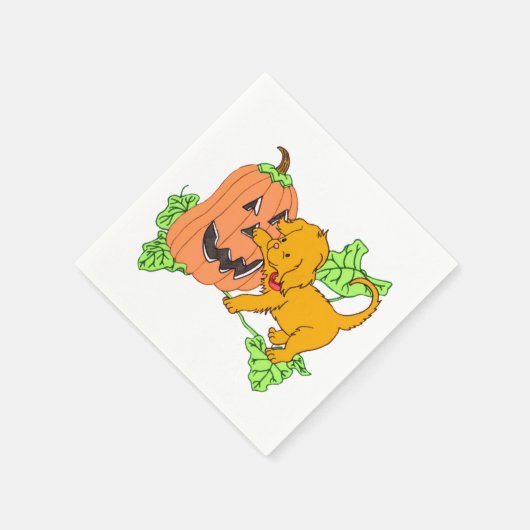 かわいいハロウィンカボチャと子犬 スタンダードカクテルナプキン (角)