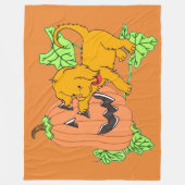 かわいいハロウィンカボチャと子犬 フリースブランケット (正面)