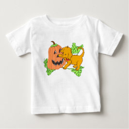 かわいいハロウィンカボチャと子犬 ベビーTシャツ