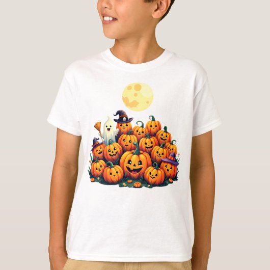 かわいいハロウィンカボチャと笑顔の顔 Tシャツ (正面)