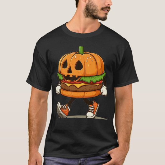 かわいいハロウィンカボチャのバーガー Tシャツ (正面)