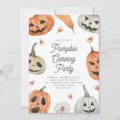 かわいいハロウィンカボチャ彫りパーティー 招待状 (正面)