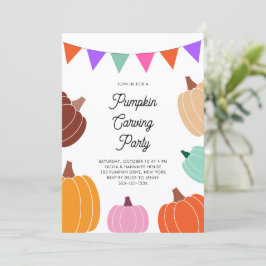 かわいいハロウィンカラフルカボチャ彫刻パーティー 招待状