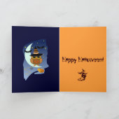 かわいいハロウィンカードとフクロウ、こうもりとカスタム文字 カード (内部)