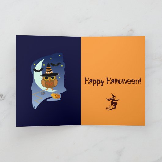 かわいいハロウィンカードとフクロウ、こうもりとカスタム文字 カード (内部)