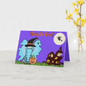 かわいいハロウィンカードに象の「トリックまたはトリートメント」 カード (黄色い花)