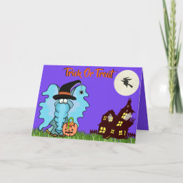 かわいいハロウィンカードに象の「トリックまたはトリートメント」 カード