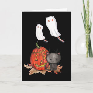 かわいいハロウィンカード黒猫の幽霊猫! カード