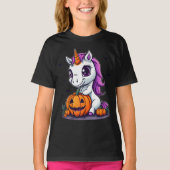 かわいいハロウィンガールズウィッチユニコーンハロウィーン Tシャツ (正面)