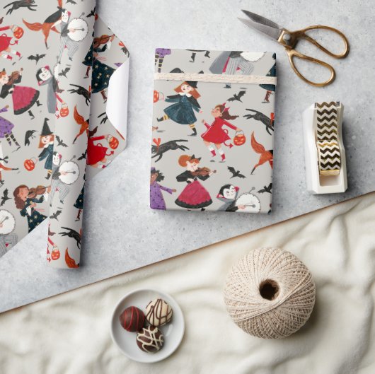 かわいいハロウィンキッズイラストレーション ラッピングペーパー (クラフト)