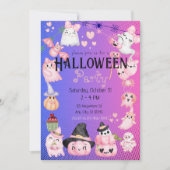 かわいいハロウィンキッズハローウィンパーティかわいいピンク 招待状 (正面)