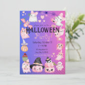 かわいいハロウィンキッズハローウィンパーティかわいいピンク 招待状 (スタンド正面)