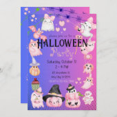 かわいいハロウィンキッズハローウィンパーティかわいいピンク 招待状 (正面/裏面)