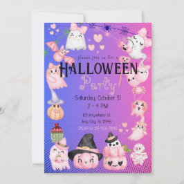 かわいいハロウィンキッズハローウィンパーティかわいいピンク 招待状