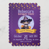 かわいいハロウィンキッズハローウィンパーティ黒猫 招待状 (正面/裏面)