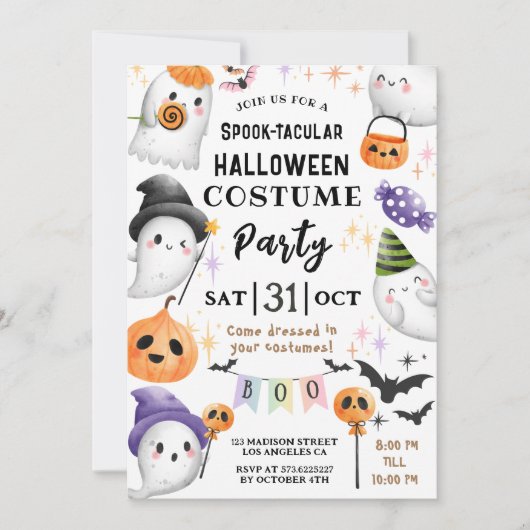 かわいいハロウィンキッズ衣装パーティー水色 招待状 (正面)