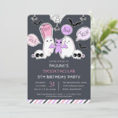 かわいいハロウィンキッドガールバースデーパーティー 招待状 (スタンド正面)