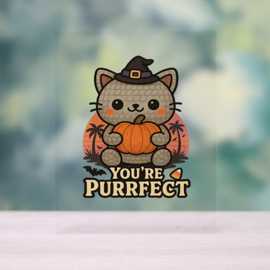 かわいいハロウィンキャットとカボチャ、かわいい魔女キット アクリルサイン (ニュートラル)