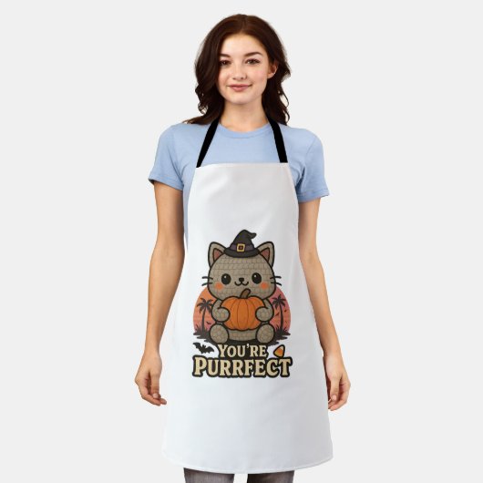 かわいいハロウィンキャットとカボチャ、かわいい魔女キット エプロン (着用した状態)