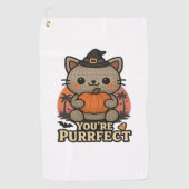 かわいいハロウィンキャットとカボチャ、かわいい魔女キット ゴルフタオル (正面)