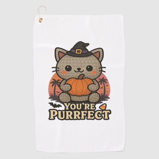 かわいいハロウィンキャットとカボチャ、かわいい魔女キット ゴルフタオル (正面)