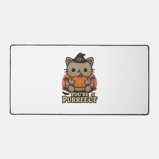 かわいいハロウィンキャットとカボチャ、かわいい魔女キット デスクマット (正面)