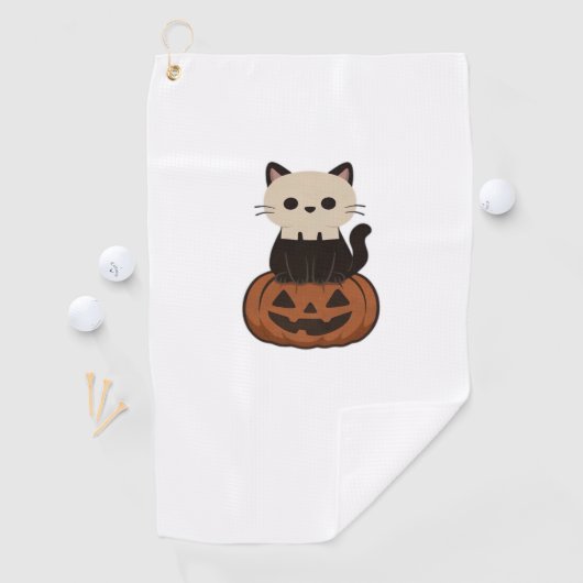 かわいいハロウィンキャットとパンプキクラシックンのTシャツ ゴルフタオル (インサイチュ)