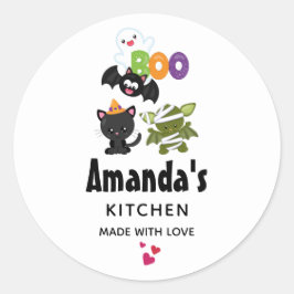 かわいいハロウィンキャット、こうもり、ミイラ&幽霊キッチン ラウンドシール