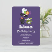 かわいいハロウィンキャット、こうもり、ミイラ&幽霊誕生日 招待状 (スタンド正面)