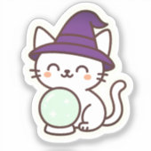 かわいいハロウィンキャット – 魔法と愛らしい不気味 シール (正面)