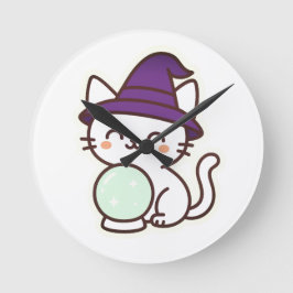 かわいいハロウィンキャット – 魔法と愛らしい不気味 ラウンド壁時計