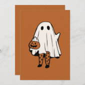 かわいいハロウィンゴーストとストッキング ハロウィン シーズンカード (正面/裏面)