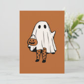 かわいいハロウィンゴーストとストッキング ハロウィン シーズンカード (スタンド正面)