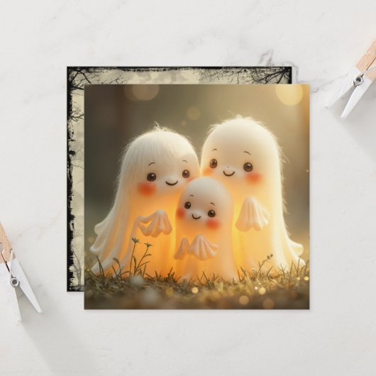 かわいいハロウィンゴーストグループ 招待状 (正面/裏面インサイチュ)