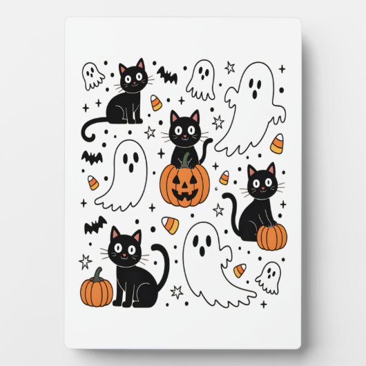 かわいいハロウィンゴーストブー猫 フォトプラーク (正面)