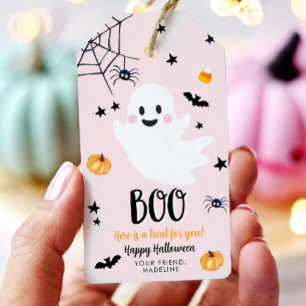 かわいいハロウィンゴースト スプークタキュラー ピンク 誕生日 ギフトタグ