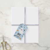 かわいいハロウィンゴースト スプークタキュラー ブルー 誕生日 ギフトタグ (より糸付き)