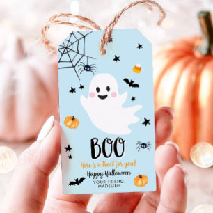 かわいいハロウィンゴースト スプークタキュラー ブルー 誕生日 ギフトタグ