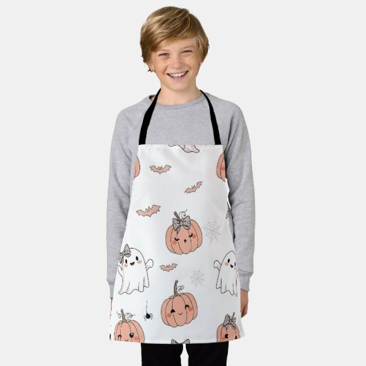 かわいいハロウィンシームレスパターン エプロン (着用した状態)