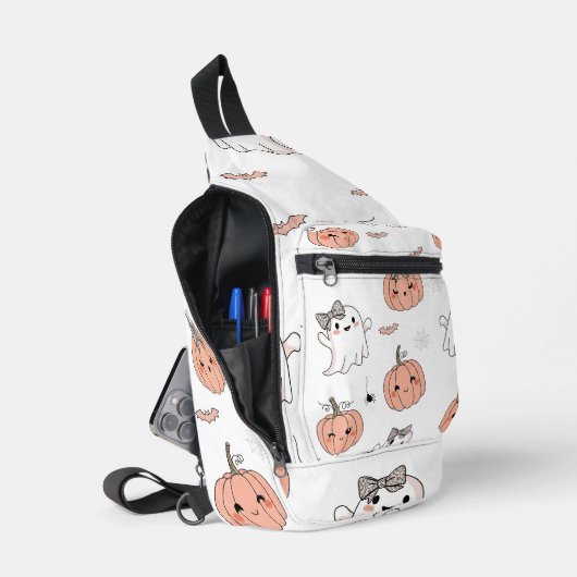 かわいいハロウィンシームレスパターン スリングバッグ (見開き)