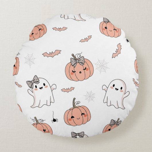 かわいいハロウィンシームレスパターン ラウンドクッション (正面)