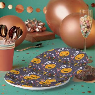 かわいいハロウィンスカル、猫とカボチャスマイルパーティー ペーパープレート