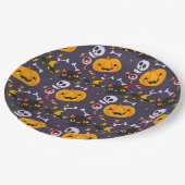 かわいいハロウィンスカル、猫とカボチャスマイルパーティー ペーパープレート (アングル)